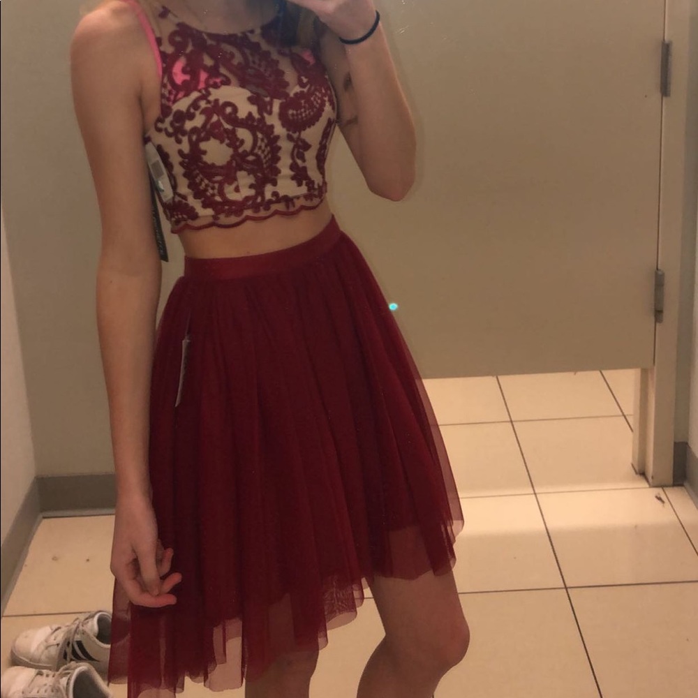 Red 2 piece hoco dress